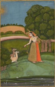 Todi Ragini, ze série Ragamala, asi 1755 (neprůhledný akvarel se zlatem na papíře) od Indian School