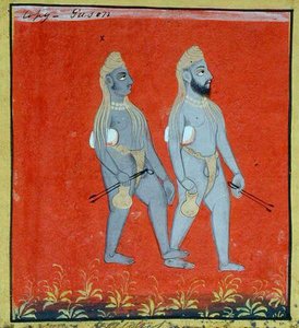 Dva Gosainové, Religious Mendicants, Udaipur, c.1810-20 (kvaš na papíře) (detail) (viz také 136600) od Indian School