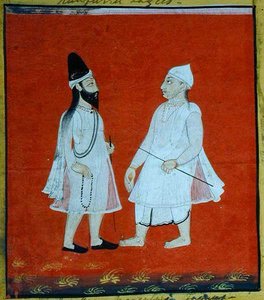 Dva putující muslimští faqirové (jangam) náboženští žebráci, Udaipur, kolem 1810-20 (kvaš na papíře) (detail) (viz také 136600) od Indian School