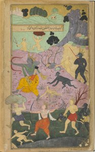 Vol.2 fol.237 Ráma a Laksmana se připojují k útoku na Lanku (neprůhledný akvarel, inkoust a zlato na papíře) od Indian School