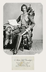 Portrét Radena Saleha a jeho vizitky, cca 1850-70 (černobílá fotografie a rytina)