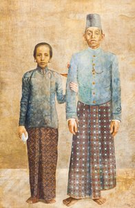 Portrét jávského šlechtice a jeho ženy, kolem roku 1837 (olej na plátně) od Indonesian School