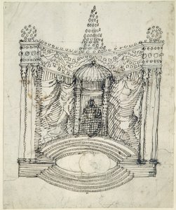 Trůn (pero a inkoust na papíře) od Inigo Jones