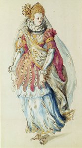 Návrh kostýmu pro Lady Masquer od Inigo Jones