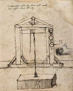 Schéma pro kladkové zvedací zdivo (pero a inkoust na papíře) od Inigo Jones
