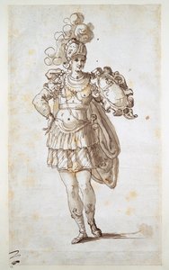 Rytíř nebo panoš se štítem (pero a inkoust na papíře) od Inigo Jones