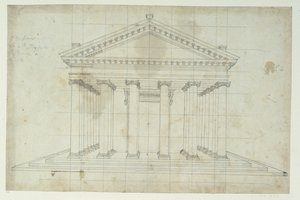Druhý chrám Diany, kolem roku 1635 (pero a inkoust na papíře) od Inigo Jones