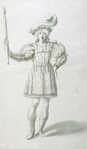 Nosič pochodně (pero a inkoust na papíře) od Inigo Jones