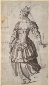 Neznámá královna (pero a inkoust na papíře) od Inigo Jones