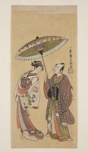 Herci Ichikawa Yaoz? II jako Soga no J?r? a Segawa Kikunoj? II jako ?iso no Tora (barevný dřevotisk) od Ippitsusai Bunchō
