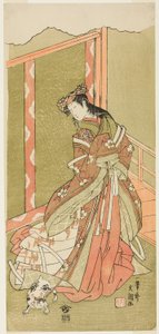 Herec Nakamura Noshio I jako třetí princezna (Nyosan no Miya) ve hře Fuki Kaete Tsuki mo Yoshiwara (Znovutašená střecha: Měsíc svítí i nad Joshiwara Pleasure District), hraje v divadle Morita od prvního dne jedenáctého měsíce od Ippitsusai Bunchō