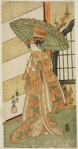 Herec Onoe Tamizo I jako Nishikigi ve hře Mutsu no Hana Ume no Kaomise, hrál v divadle Ichimura v jedenáctém měsíci, 1769 od Ippitsusai Bunchō