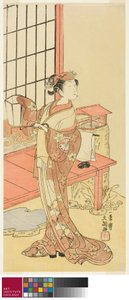 Tee c a r Segawa Kiku no Onna Say, možná člen s P Hayashi s Ayaori Te Pay Now v plném proudu Genji Suehiro od Ippitsusai Bunchō