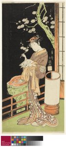 Herec Segawa Kikunojo II jako Oiso no Tora ve hře Soga Moyo Aigo no Wakamatsu, hrál v divadle Nakamura v prvním měsíci, 1769, kolem 1769 od Ippitsusai Bunchō