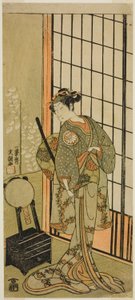 Herec Segawa Kikunojo II jako princezna Hitomaru (Hitormaru Hime) (?) ve hře Play Soga Moyo Aigo no Wakamatsu (?), Hrané v divadle Nakamura (?) v prvním měsíci roku 1769 (?) od Ippitsusai Bunchō