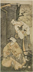 Herci Nakamura Utaemon I jako Seigen (vpravo) a Ichikawa Komazo II jako Shimizu Tonoinosuke Kiyoharu (vlevo) ve hře Play Soga Moyo Aigo no Wakamatsu, představení v divadle Nakamura ve třetím měsíci, 1769 od Ippitsusai Bunchō