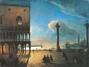 Piazzetta San Marco v měsíčním světle, Benátky, Ippolito Caffi (1809-1866), olej na plátně, 52x70 cm od Ippolito Caffi