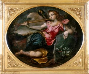 Sláva, dílo Ippolita Scarsella, také známého jako lo Scarsellino, konzervované v Galleria Estense v Modeně