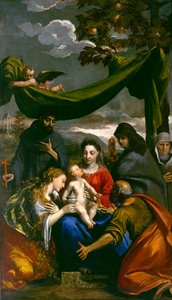 Panna s dítětem se svatými Marií Magdalenou, Petrem, Klárou, Františkem a abatyší, kolem roku 1600