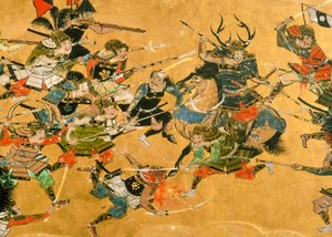 Prostřední dva panely s výjevy z bitvy u Ósaky, Japonsko, 2005 (foto) od Ira Block