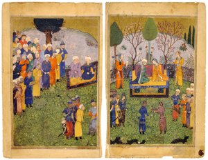 Knížecí pár s dvořany v zahradě. Z knihy králů Shahnama od Iranian Master