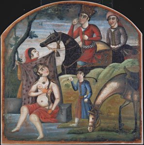 Khusraw objevuje koupání Shirin, polovina 18. století