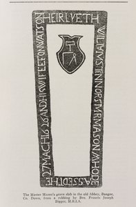 Otisk z náhrobní desky zednářského mistra ve starém opatství v Bangoru, Co. Down, datováno 1626 od Irish School