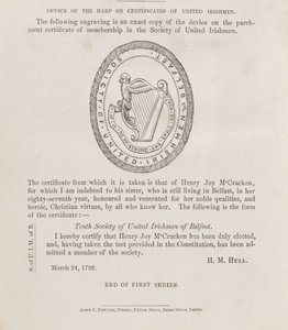 Pečeť Společnosti sjednocených Irů v Belfastu, asi 1792 (rytina) od Irish School