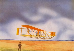 Letadlo bratří Wrightů (barevná litografie)