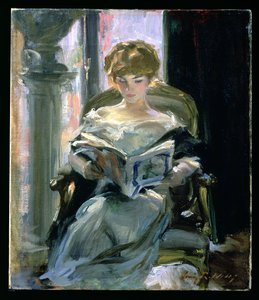 Žena čte (olej na plátně)