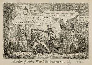 Vražda vodníka Johna Wooda, červenec 1833 (rytina) od Isaac (after) Cruikshank