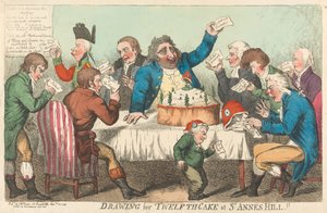 Zeichnung für den Zwölften-Kuchen in St. Annes Hill od Isaac Cruikshank