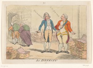 Karikatura francouzské finanční krize, 1788 Le Defecit (název na objektu)