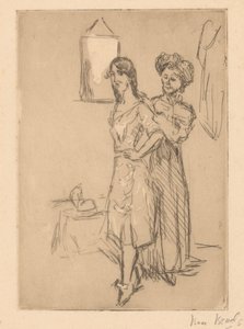 Mladá žena u kloboučníka U frézy (název na předmětu) od Isaac Israels (signed by artist)