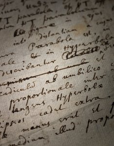 Dvě stránky revizí Principia Mathematica od Isaac Newton