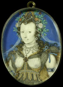 Portrét ženy jako Flora, cca 1600-17 (pergamen, stříbro a sklo) od Isaac Oliver