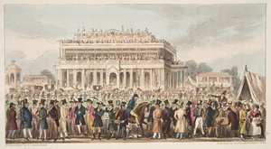 Doncaster Race Course během Great St. Leger Race, 1824, od The English Spy, pub. 1824 (ručně kolorovaná rytina) od Isaac Robert Cruikshank