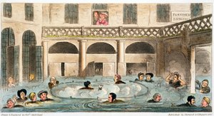 „Veřejné koupání v lázni aneb dušení zaživa“, 1825 od Isaac Robert Cruikshank