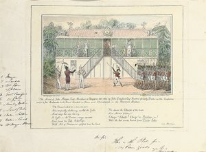 Zatčení Johna Morgana, Esq., Merchant, Singapur, říjen 1824, od Johna Crawforda Esq., rezidenta, dříve doktora služeb pro společnosti, pozdního velvyslance u soudu, Bangkok, Siam, a Umrapoorah, Barmská říše, květen 1827 od Isaac Robert Cruikshank