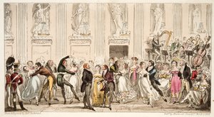 The Cyprians Ball at the Argyle Rooms, z časopisu The English Spy, pub. 1824 (ručně kolorovaná rytina) od Isaac Robert Cruikshank