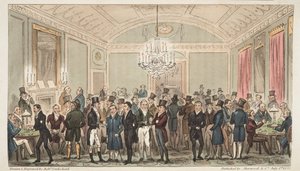 The Great Subscription Room at Brookes, from The English Spy, pub. 1824 (ručně kolorovaná rytina) od Isaac Robert Cruikshank