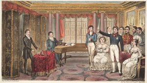 The King at Home, or Mathews at Carlton House, from The English Spy, Charles Westmacott, publikoval 1824 (ručně kolorovaná rytina) od Isaac Robert Cruikshank