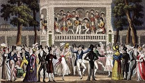 Ples ve Vauxhall Garden v Londýně c. 1830, rytina od Isaac Robert & George (1792 1878) Cruikshank