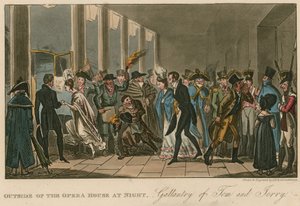 Před budovou opery; galantnost Toma a Jerryho od Isaac, Robert and George Cruikshank