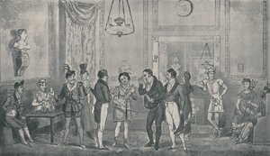 The Green Room at Drury Lane Theatre, 1821, 1920. Umělci: Isaac Robert Cruikshank, George Cruikshank. od Isaac, Robert and George Cruikshank