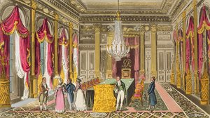 Tom, Jerry a Logic na návštěvě Carlton House, z „Life in London“ od Pierce Egana, 1821-22 (barevná akvatinta) od Isaac, Robert and George Cruikshank