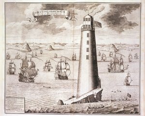 Eddystone Lighthouse, vyrytý Hendrickem Hulsberghem, 1713 (viz také 40669)