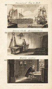 Obchody v Regency England: Grónská loď do Hullu, výroba širokých látek a hodinář od Isaac Taylor