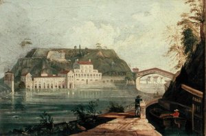 Fairmount Waterworks, podle rytiny W. H. Bartletta z roku 1835 (olej na plátně) od Isaac Williams