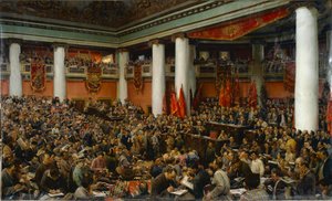 Deuxieme congres du Komintern (Internationale Communiste) - Slavnostní zahájení druhého kongresu Komunistické internacionály (Kominterna) - Isaak Izrailevich Brodsky (1884-1939). Olej na plátně